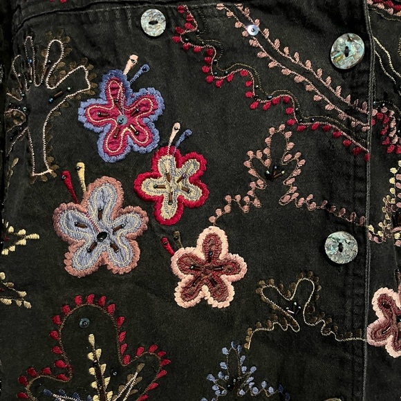 Yak Magik Jacket Black Floral Embellished Silk Patchwork 100% Cotton - Picture 8 of 11